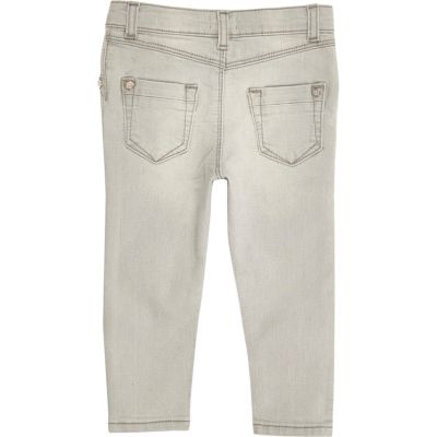Mini girls grey embroidered skinny jeans